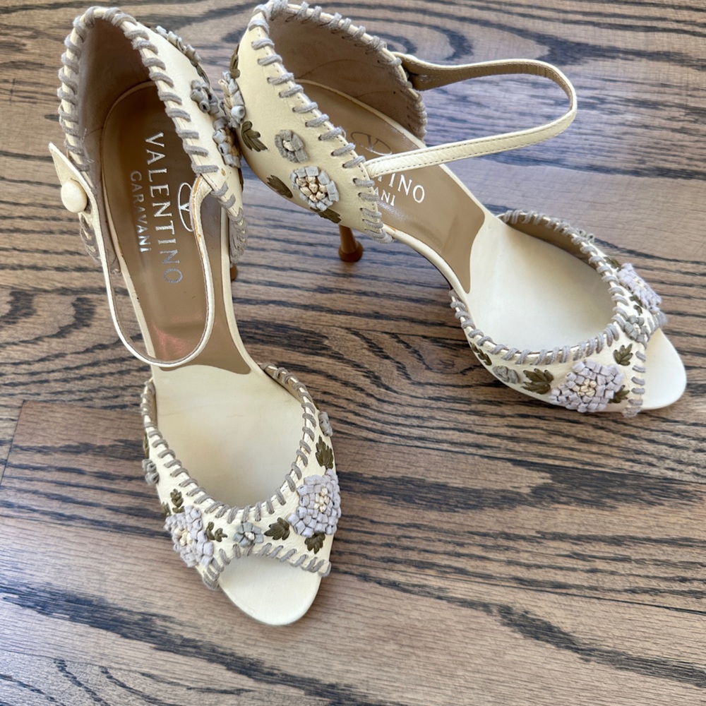 Valentino Cream and Purple Floral Heels